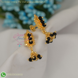 Gold-Plated Pearl and Black Crystal Jhumka Earrings – Traditional Lightweight Jewelry ER26939