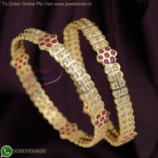 Gold Plated CZ Bangles with Ruby Stones – Real Gold Look, Elegant Designs B26977