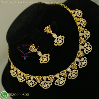 Gold Plated CZ Floral Necklace Set with Matching Earrings – Elegant Bridal Jewelry NL26856