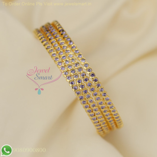 Gold-Plated Purple CZ Stone Bangles - Elegant and Sparkling Jewelry for Women B27035