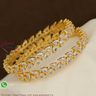 Gold Plated CZ Stone Bangles for Women | Diamond Look Designer Bangles Online