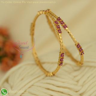 Gold Plated Delicate Ruby Bangles - Unique Gold Catalogue Design, Lightweight with Semi-Precious Stones B26798