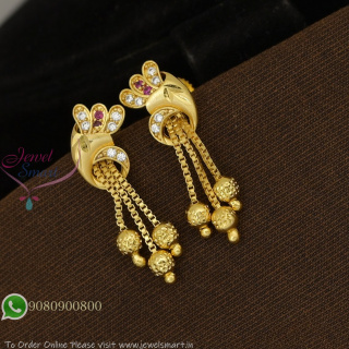 Gold Plated Floral Hanging Earrings With White and Pink Stones – Real Gold Look Jewelry ER29390