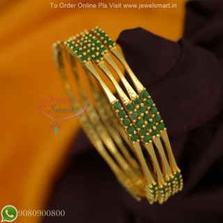 Gold Plated Green Stones Bangles – Elegant Real Gold Look Lightweight Design