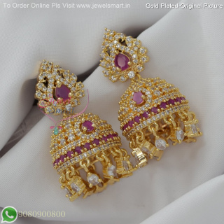 Beautiful Jhumka Earrings with Screw Lock, CZ Stones – 3 Colour Options, Real Gold Inspired Design J27268