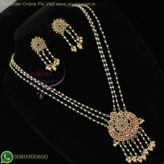 Gold Plated Kemp Stone Pearl Layered Necklace Set with Earrings NL26979