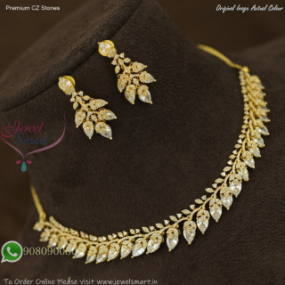 Gold Plated Premium CZ Stone Necklace Set with Colour Options and Push Lock Earrings NL27477