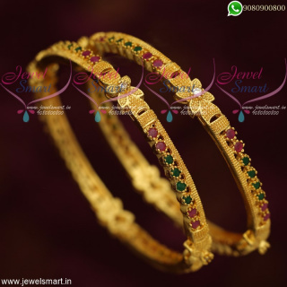 Gold Plated Ruby Emerald Stone Bangles Daily Wear South Indian Collections