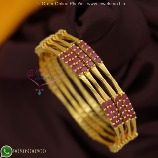 Gold Plated Ruby Stones Bangles – Elegant Real Gold Look Lightweight Design