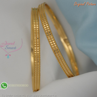Gold Plated Textured Block Pattern Bangles 2 Piece Set – Real Gold Replica Jewellery B29328