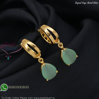 Gold Plated Hook Earrings with Teardrop Stone – Available in Pink, Light Green, Green & Ruby ER27428