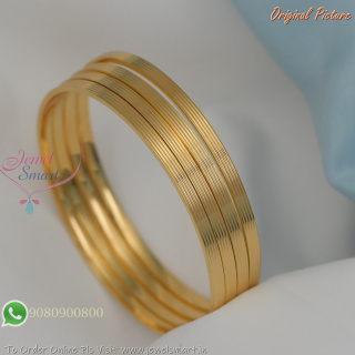 Smooth Finish Plain Broad Gold Plated Bangles Real Look with Intricate Edging B29325