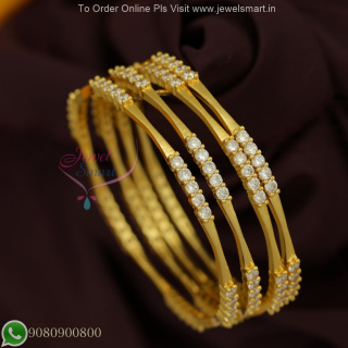 Gold Plated White Stones Bangles – Elegant Real Gold Look Lightweight Design