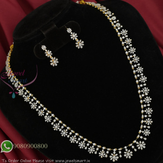Gold and Silver Plated Floral CZ Necklace Set with Earrings for Women NL27375