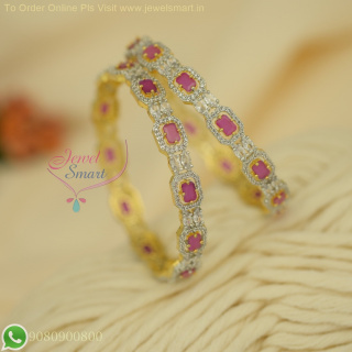 Gold & Silver Two Tone Semi Precious Ruby Emerald CZ Bangles B26803