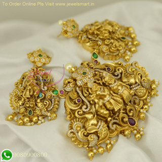 Gorgeous Lord Radha Krishna Pendant Set with Earrings | Fabulous Gold Replica Jewelry PS26551