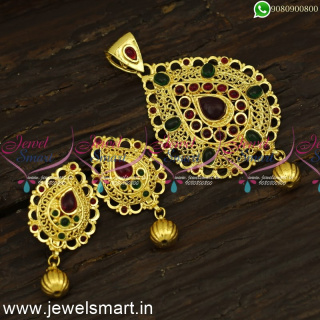 Handmade Gold Jewellery Design Pendant Earrings Set Light Weight