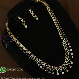 Heart Design Long Necklace Set with Floral Drops | Gold Plated Light Weight Jewellery NL29366