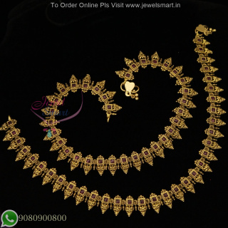 Floral Design Antique Gold Anklets – Traditional Payal for Women A27202