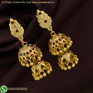 Impon Double Layer AD Stone Jhumka Earrings - South Indian Jewellery J26589