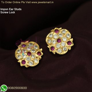 Impon Ear Studs for Women: South Indian Screw Lock Traditional Durable Gold Plated Jewelry ER26465