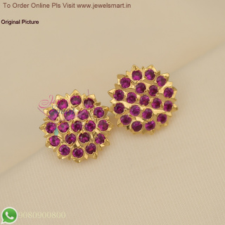 Impon Panchaloha Ear Studs - Gold Plated with Colourful AD Stones ER27045