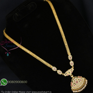 Impon Peacock Pendant Necklace with Ruby & White CZ Stones – Gold Finish Traditional Jewellery