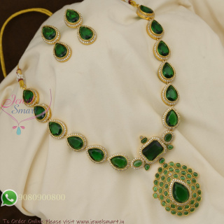 Jyothika Inspired Emerald Stone Necklace | Celebrity Style Replica Jewellery Online B29338