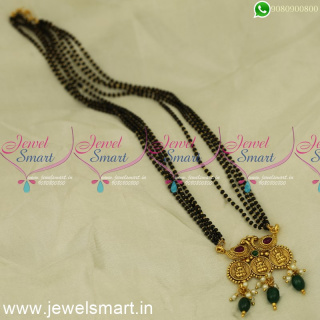 Kasu Nalla Pusalu 4 Line Short Mangalsutra Designs Antique Temple Jewellery MS24465