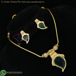 Kerala Style Palakka Necklace Green Thali Kodi Chain – Traditional Jewellery NL26984