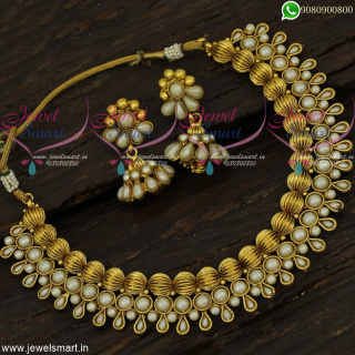 Kharbuja Beads Antique Jewellery Set Jhumka Earrings Low Price Necklace Set NL22230