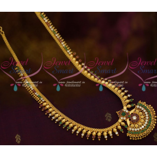 Kharbuja Beads Long Gold Necklace Kerala Style Arumbu Haram Online NL11408A