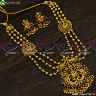 Kids Long Necklace Temple Jewellery Mugappu Design Beaded Collections NL23453