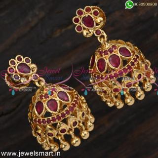 Kudai Jimikki Gold Traditional Stone Jhumka Earrings Online Push Light Weight J24877