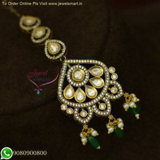 Kundan and CZ Maang Tikka with Monalisa Color Stone Drops - Exquisite Bridal Jewelry T26038