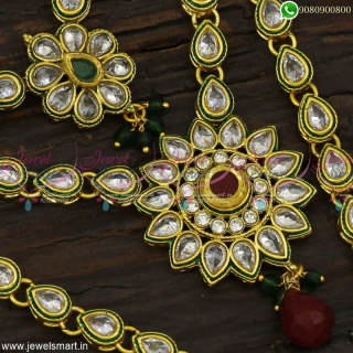 Kundan Style Layered Long Necklace 3 Line Grand Dazzling AD Stones Low Prices NL23051