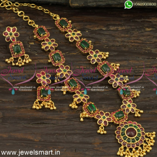 Latest Captivating Rectangle Kemp Stones Gold Necklace Designs Online NL24856