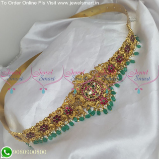 Latest in Hip Chain Vaddanam Real Kemp Green Drops Flexible Front H25180