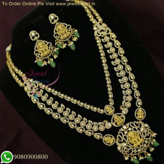 Beautiful Layered Long Necklace - Exclusive Kundan Bridal Jewellery Set | Trending Temple Collections Online NL26536