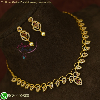 Graceful All-Occasion Charm: Light-Weight Antique Gold CZ Necklace Set NL25963