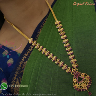 Beautiful Long Necklace for Sarees – Gold Plated Artificial Jewellery with Floral AD Stones NL22188N