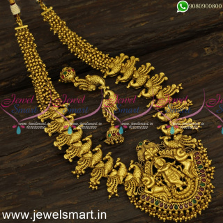 Lord Krishna Nagas Bridal Jewellery Lavish Long Gold Necklace for Marriage NL24230