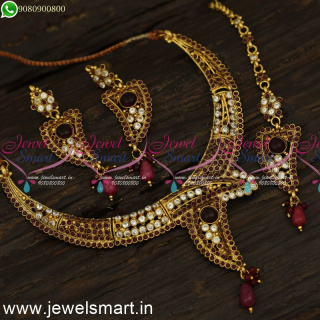 Low Price Designer Necklace Set With Maang Tikka and Earrings NL24086