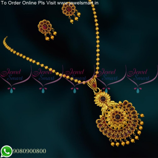 Attractive Beads Malai Reddish Antique Gold Chain With Pendant and Small Earrings Online