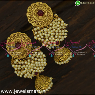 Majestic Floral Pearl Jhumka Earrings For Wedding Celebrity Jimikki Kammal Online
