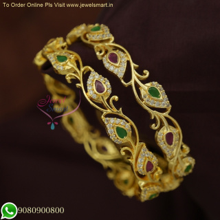 Exquisite Mango Design Bangles | CZ and Ruby Emerald Stones | Stylish Jewelry B26030