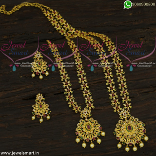 Mini Bridal Jewellery Set AD Stones Short Necklace Long Haram Combo Long Lasting Life