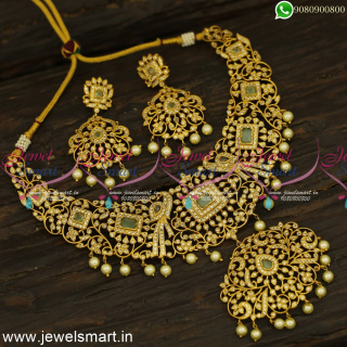 Monumental Antique Gold Necklace Design Uncut Finish Majestic Bridal Jewellery Set NL24814