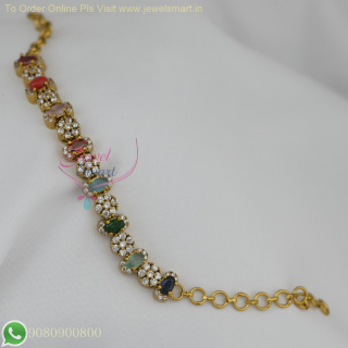 Multi-Color Stones Gold Plated Bracelet – Elegant and Adjustable Design B26942