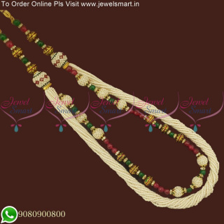 Jaipur Style Twisted Pearls Meenakari Balls Long Necklace Designs NL25494